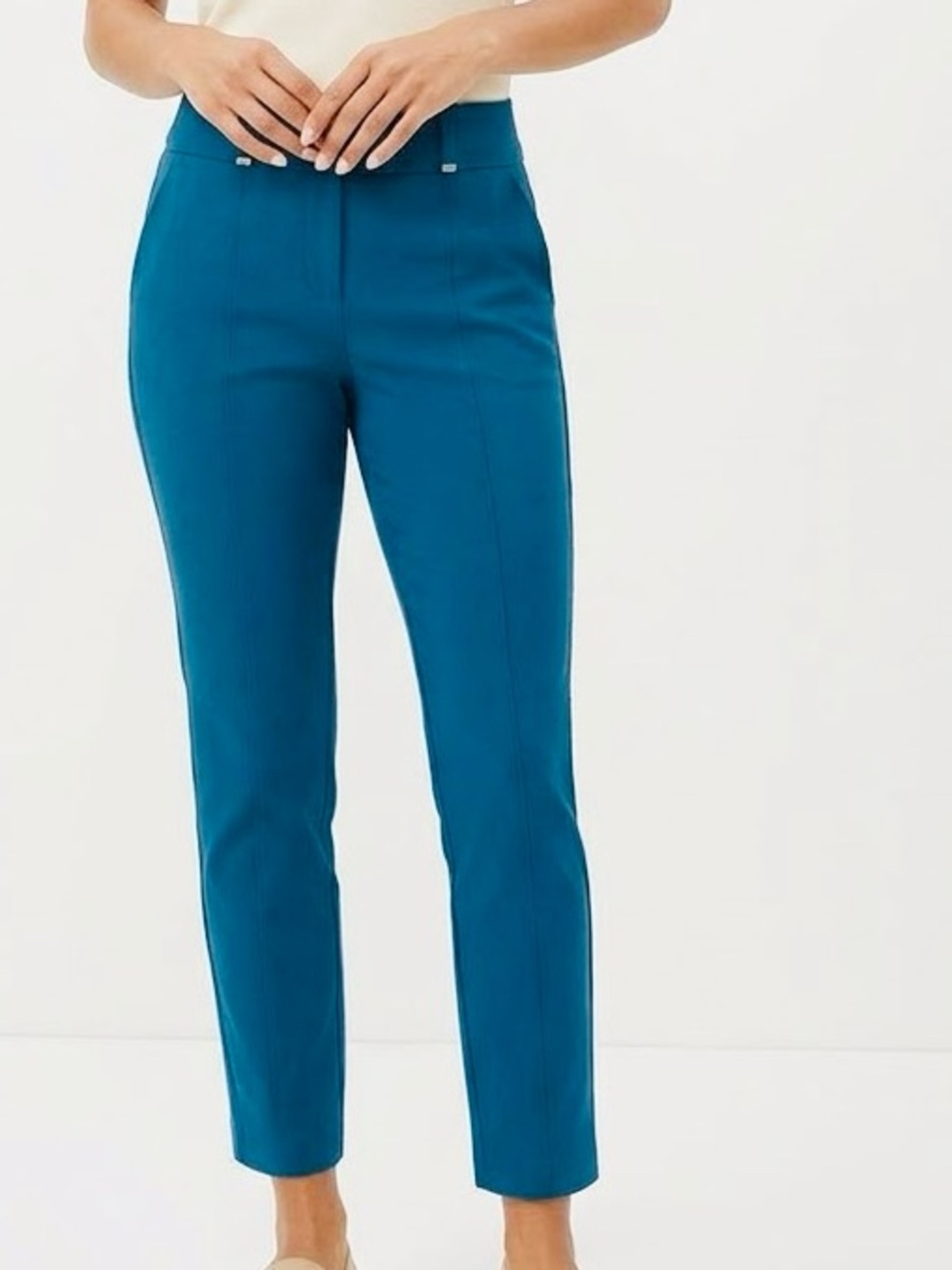 ALFANI Stretchy Teal Blue Slim Cropped Ankle Pants — LHP